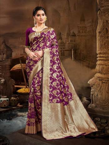 Celebrate This Festive Season And Partywear In This Very Pretty Purple Colored Designer Saree Paired With Blouse. This Saree and Blouse Are Silk Based Beautified With Detailed Wevon Heavy Deasigner Work. 