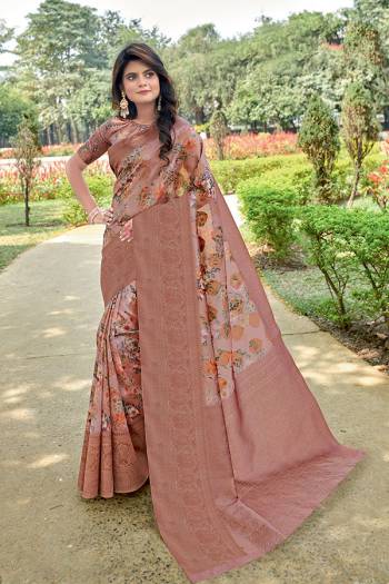 Adorn The Pretty Angelic Look Wearing This Heavy Designer Saree In Fancy Color Paired With Blouse. This Saree Is Fabricated On Linen Paired With Linen Fabricated Blouse. Its Pretty Color Pallete Will Give An Attractive Look To Your Personality. 