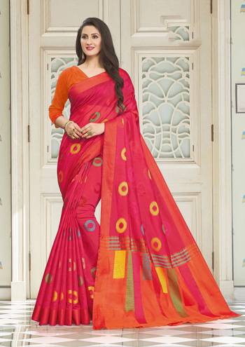 Celebrate This Festive Season In This Very Pretty Fancy Colored Designer Saree Paired With Blouse. This Saree and Blouse Are Handloom Cotton Based Beautified With Detailed Wevon Designer Work Saree. 