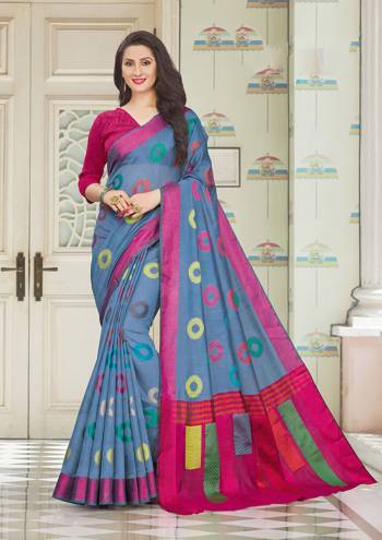 Celebrate This Festive Season In This Very Pretty Fancy Colored Designer Saree Paired With Blouse. This Saree and Blouse Are Handloom Cotton Based Beautified With Detailed Wevon Designer Work Saree. 