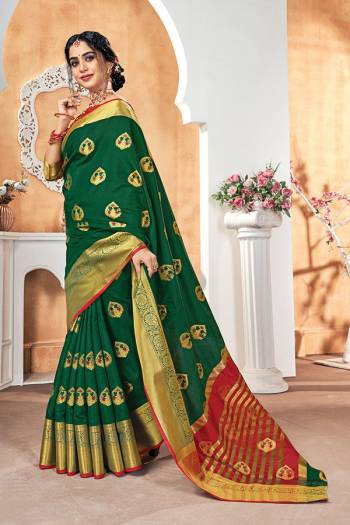 Garb This Pretty Angelic Look Wearing This Heavy Designer Saree In Dark Color Paired With Contrasting Colored Blouse. This Saree Is Fabricated On Silk Paired With Silk Fabricated Blouse. Its Pretty Color Pallete Will Give An Attractive Look To Your Personality. 