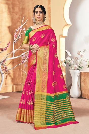 Garb This Pretty Angelic Look Wearing This Heavy Designer Saree In Dark Color Paired With Contrasting Colored Blouse. This Saree Is Fabricated On Silk Paired With Silk Fabricated Blouse. Its Pretty Color Pallete Will Give An Attractive Look To Your Personality. 