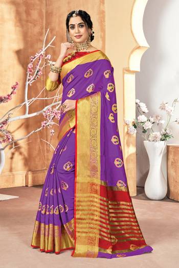 Garb This Pretty Angelic Look Wearing This Heavy Designer Saree In Dark Color Paired With Contrasting Colored Blouse. This Saree Is Fabricated On Silk Paired With Silk Fabricated Blouse. Its Pretty Color Pallete Will Give An Attractive Look To Your Personality. 