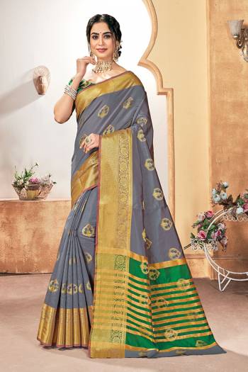 Garb This Pretty Angelic Look Wearing This Heavy Designer Saree In Dark Color Paired With Contrasting Colored Blouse. This Saree Is Fabricated On Silk Paired With Silk Fabricated Blouse. Its Pretty Color Pallete Will Give An Attractive Look To Your Personality. 