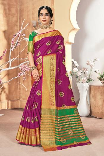 Garb This Pretty Angelic Look Wearing This Heavy Designer Saree In Dark Color Paired With Contrasting Colored Blouse. This Saree Is Fabricated On Silk Paired With Silk Fabricated Blouse. Its Pretty Color Pallete Will Give An Attractive Look To Your Personality. 