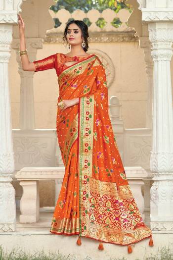 Celebrate This Festive Season In This Very Pretty Fancy Colored Designer Saree Paired With Blouse. This Saree and Blouse Are Silk Based Beautified With Detailed Wevon Designer Work Saree. 