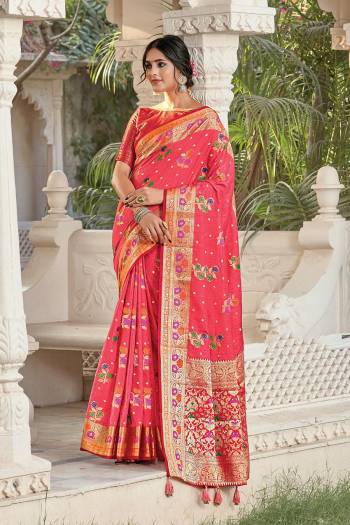 Celebrate This Festive Season In This Very Pretty Fancy Colored Designer Saree Paired With Blouse. This Saree and Blouse Are Silk Based Beautified With Detailed Wevon Designer Work Saree. 