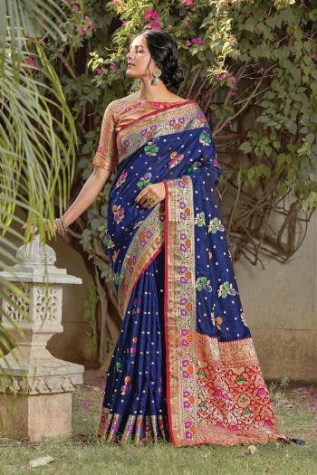 Celebrate This Festive Season In This Very Pretty Fancy Colored Designer Saree Paired With Blouse. This Saree and Blouse Are Silk Based Beautified With Detailed Wevon Designer Work Saree. 