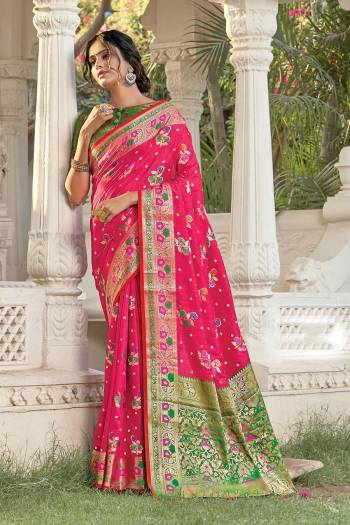 Celebrate This Festive Season In This Very Pretty Fancy Colored Designer Saree Paired With Blouse. This Saree and Blouse Are Silk Based Beautified With Detailed Wevon Designer Work Saree. 