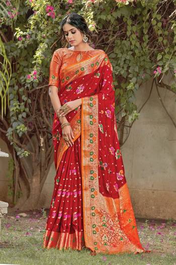 Celebrate This Festive Season In This Very Pretty Fancy Colored Designer Saree Paired With Blouse. This Saree and Blouse Are Silk Based Beautified With Detailed Wevon Designer Work Saree. 