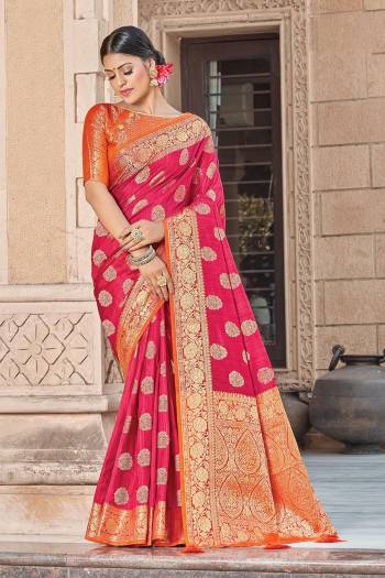 Celebrate This Festive Season In This Very Pretty Fancy Colored Designer Saree Paired With Contrasted Blouse. This Saree and Blouse Are Silk Based Beautified With Detailed Wevon Designer Work Saree. 