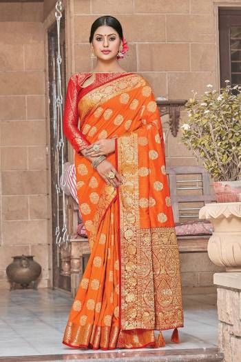 Celebrate This Festive Season In This Very Pretty Fancy Colored Designer Saree Paired With Contrasted Blouse. This Saree and Blouse Are Silk Based Beautified With Detailed Wevon Designer Work Saree. 