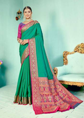 Look Attractive Wearing This Two Tone Colored Saree Paired With Contrasted Colored Blouse.  This Heavy Designer Wevon Kashmiri Work Saree Is Soft Two Tone Silk Based Which Gives A Rich Look To Your Personality. Buy This Pretty Saree Now.