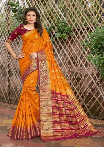 Grab This Pretty Elegant Looking Designer Saree In Dark Color Paired With Contrasting Colored Blouse. This Saree And Blouse Are Silk Based Beautified With Wevon Jari Designer Work. Buy Now.