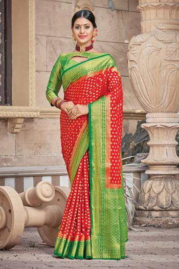 Celebrate This Festive Season In This Very Pretty Fancy Colored Designer Saree Paired With Contrasting Color Blouse. This Saree and Blouse Are Silk Based Beautified With Detailed Wevon Designer Jari Work Saree. 