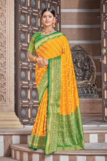 Celebrate This Festive Season In This Very Pretty Fancy Colored Designer Saree Paired With Contrasting Color Blouse. This Saree and Blouse Are Silk Based Beautified With Detailed Wevon Designer Jari Work Saree. 