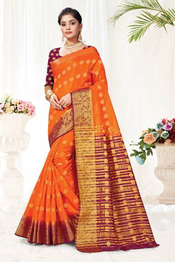 Attrective This Pretty Elegant Looking Designer Saree In Dark Color Paired With Contrasting Colored Blouse. This Saree And Blouse Are Silk Based Beautified With Wevon Jari Designer Work. Buy Now.