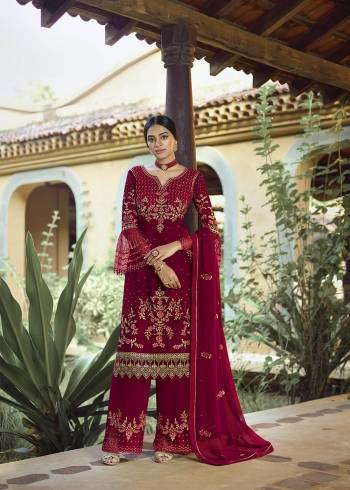 Look Pretty This Designer Long Length Suit In Lovely Fine Color.?Its Pretty Heavy Designer Embroidred Work Top Is Faux Georgette Based Paired With Santoon Bottom And Faux Georgette Fabricated Dupatta Which Gives An Attractive To The Suit.