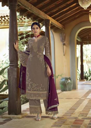 Look Pretty This Designer Long Length Suit In Lovely Fine Color.?Its Pretty Heavy Designer Embroidred Work Top Is Faux Georgette Based Paired With Santoon Bottom And Faux Georgette Fabricated Dupatta Which Gives An Attractive To The Suit.