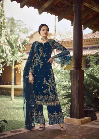 Look Pretty This Designer Long Length Suit In Lovely Fine Color.?Its Pretty Heavy Designer Embroidred Work Top Is Faux Georgette Based Paired With Santoon Bottom And Faux Georgette Fabricated Dupatta Which Gives An Attractive To The Suit.