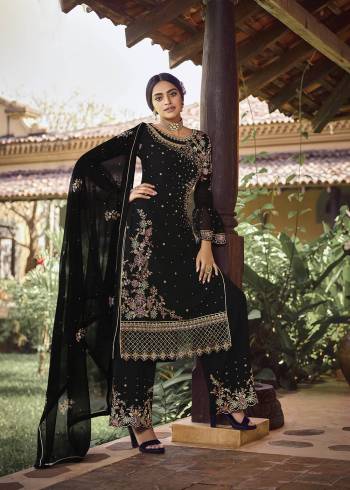 Look Pretty This Designer Long Length Suit In Lovely Fine Color.?Its Pretty Heavy Designer Embroidred Work Top Is Faux Georgette Based Paired With Santoon Bottom And Faux Georgette Fabricated Dupatta Which Gives An Attractive To The Suit.