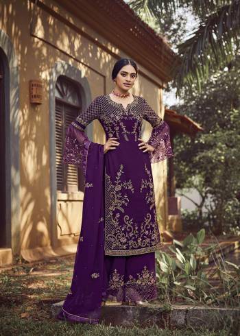 Look Pretty This Designer Long Length Suit In Lovely Fine Color.?Its Pretty Heavy Designer Embroidred Work Top Is Faux Georgette Based Paired With Santoon Bottom And Faux Georgette Fabricated Dupatta Which Gives An Attractive To The Suit.