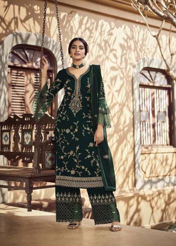 Look Pretty This Designer Long Length Suit In Lovely Fine Color.?Its Pretty Heavy Designer Embroidred Work Top Is Faux Georgette Based Paired With Santoon Bottom And Faux Georgette Fabricated Dupatta Which Gives An Attractive To The Suit.