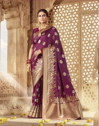 Look Traditional Ethnic Wear Saree Are Fine Saree Paired With Matching Blouse.This Heavy Designer Wevon Work Saree Is Banarasi Silk Based And Blouse Are Banarasi Silk Fabric. Which Gives A Rich Look To Your Personality. Buy This Pretty Saree Now.