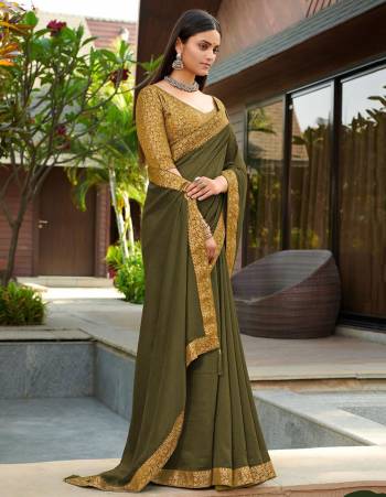 Adorn The Pretty Angelic Look Wearing This Heavy Broket Designer Saree In Mahendi Color Paired With Matching Blouse. This Saree Is Fabricated On Sambalpuri Silk Paired With Broket Fabricated Blouse. Its Pretty Color Pallete Will Give An Attractive Look To Your Personality. 