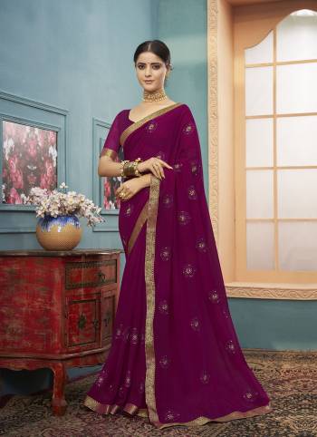 Garb This Pretty Angelic Look Wearing This Heavy Designer Embroidery With Diamond Work Saree In Purple Color Paired With Matching Blouse. This Saree Is Fabricated On Georgette Paired With Georgette Fabricated Blouse. Its Pretty Color Pallete Will Give An Attractive Look To Your Personality. 