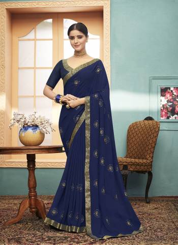 Garb This Pretty Angelic Look Wearing This Heavy Designer Embroidery With Diamond Work Saree In Nevy Blue Color Paired With Matching Blouse. This Saree Is Fabricated On Georgette Paired With Georgette Fabricated Blouse. Its Pretty Color Pallete Will Give An Attractive Look To Your Personality. 