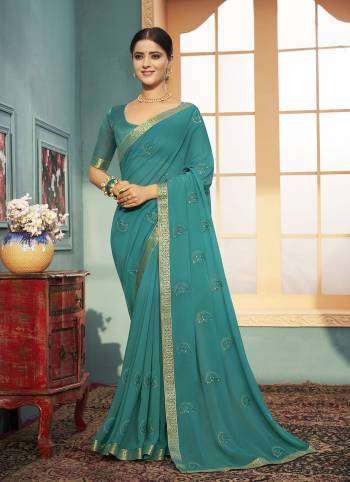 Garb This Pretty Angelic Look Wearing This Heavy Designer Embroidery With Diamond Work Saree In Sky Blue Color Paired With Matching Blouse. This Saree Is Fabricated On Georgette Paired With Georgette Fabricated Blouse. Its Pretty Color Pallete Will Give An Attractive Look To Your Personality. 