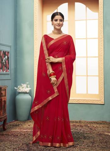 Garb This Pretty Angelic Look Wearing This Heavy Designer Embroidery With Diamond Work Saree In Red Color Paired With Matching Blouse. This Saree Is Fabricated On Georgette Paired With Georgette Fabricated Blouse. Its Pretty Color Pallete Will Give An Attractive Look To Your Personality. 