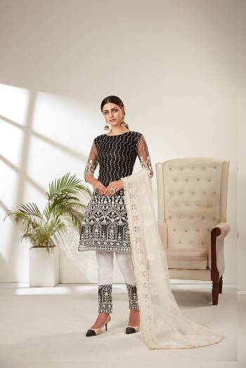 Attrective Look This Designer Long Length Suit In Lovely Color.?Its Pretty Heavy Designer Embroidred Top Is Butterfly Net Based Paired With Natural Crepe Bottom And Orgenza Fabricated Dupatta Which Gives An Attractive To The Suit.