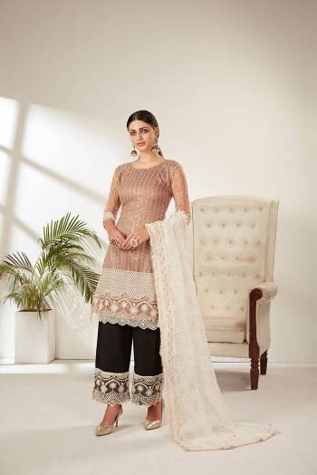 Attrective Look This Designer Long Length Suit In Lovely Color.?Its Pretty Heavy Designer Embroidred Top Is Butterfly Net Based Paired With Natural Crepe Bottom And Orgenza Fabricated Dupatta Which Gives An Attractive To The Suit.