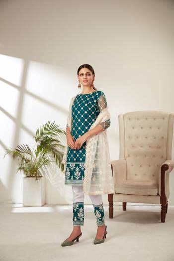 Attrective Look This Designer Long Length Suit In Lovely Color.?Its Pretty Heavy Designer Embroidred Top Is Butterfly Net Based Paired With Natural Crepe Bottom And Orgenza Fabricated Dupatta Which Gives An Attractive To The Suit.