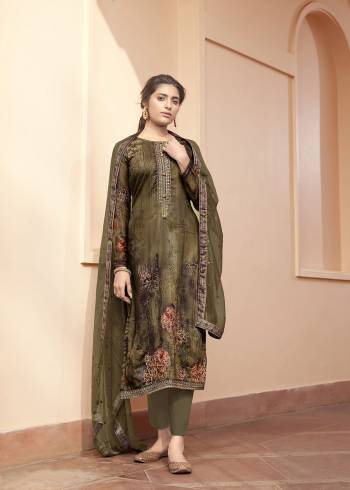 Garb This Designer Long Length Suit In Fine Color.?Its Pretty Heavy Designer Digital Printed With Embroidery And Hand Work Top Is Jam Satin Based Paired With Cotton Bottom And Chiffon Fabricated Dupatta Which Gives An Attractive To The Suit.