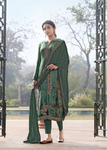 Garb This Designer Long Length Suit In Fine Color.?Its Pretty Heavy Designer Digital Printed With Embroidery And Hand Work Top Is Jam Satin Based Paired With Cotton Bottom And Chiffon Fabricated Dupatta Which Gives An Attractive To The Suit.