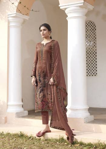 Garb This Designer Long Length Suit In Fine Color.?Its Pretty Heavy Designer Digital Printed With Embroidery And Hand Work Top Is Jam Satin Based Paired With Cotton Bottom And Chiffon Fabricated Dupatta Which Gives An Attractive To The Suit.