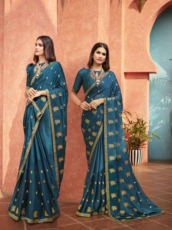 Garb This Pretty Angelic Look Wearing This Heavy Designer Jari Embroidery Work Saree In Blue Color Paired With Matching Blouse. This Saree Is Fabricated On Chiffon Paired With Chiffon Fabricated Blouse. Its Pretty Color Pallete Will Give An Attractive Look To Your Personality. 