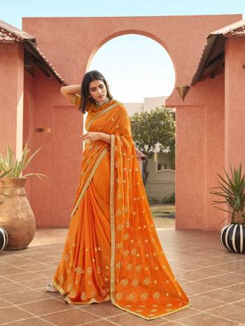 Garb This Pretty Angelic Look Wearing This Heavy Designer Jari Embroidery Work Saree In Musterd Color Paired With Matching Blouse. This Saree Is Fabricated On Chiffon Paired With Chiffon Fabricated Blouse. Its Pretty Color Pallete Will Give An Attractive Look To Your Personality. 