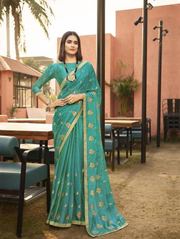 Garb This Pretty Angelic Look Wearing This Heavy Designer Jari Embroidery Work Saree In Sea Green Color Paired With Matching Blouse. This Saree Is Fabricated On Chiffon Paired With Chiffon Fabricated Blouse. Its Pretty Color Pallete Will Give An Attractive Look To Your Personality. 