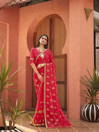 Garb This Pretty Angelic Look Wearing This Heavy Designer Jari Embroidery Work Saree In Pink Color Paired With Matching Blouse. This Saree Is Fabricated On Chiffon Paired With Chiffon Fabricated Blouse. Its Pretty Color Pallete Will Give An Attractive Look To Your Personality. 