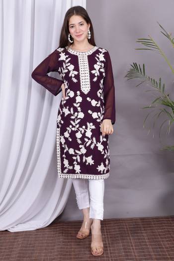 Attrective Look Collection This Designer Redymade Suit In Wine Color Paired. Its Printed Top Is Georgette And Bottom Are Silk Satin Fabric With Designer Embroidery Work . Buy this Suit Now.