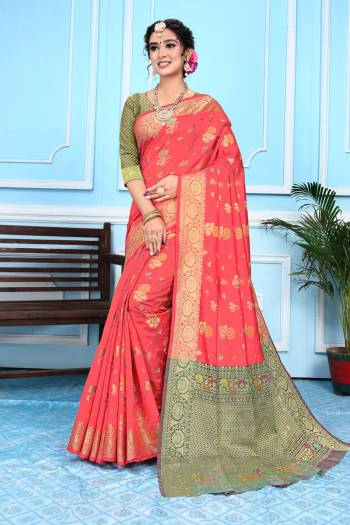 Celebrate This Festive Season In This Very Pretty Wevon Designer Saree Paired With Contrasting Blouse. This Saree Are Banarasi Silk and Blouse Are Broket Silk Based Beautified With Detailed Wevon Designer Saree. 