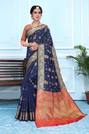 Celebrate This Festive Season In This Very Pretty Wevon Designer Saree Paired With Contrasting Blouse. This Saree Are Banarasi Silk and Blouse Are Broket Silk Based Beautified With Detailed Wevon Designer Saree. 