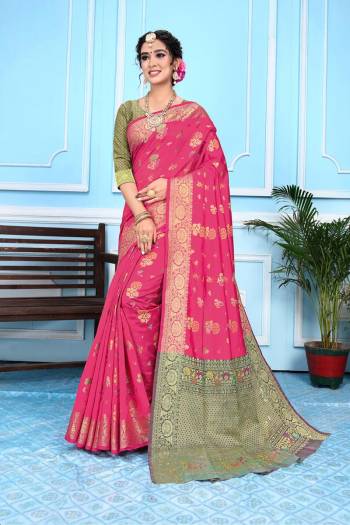 Celebrate This Festive Season In This Very Pretty Wevon Designer Saree Paired With Contrasting Blouse. This Saree Are Banarasi Silk and Blouse Are Broket Silk Based Beautified With Detailed Wevon Designer Saree. 