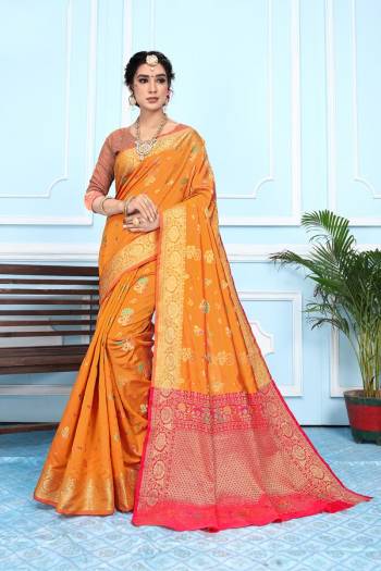 Celebrate This Festive Season In This Very Pretty Wevon Designer Saree Paired With Contrasting Blouse. This Saree Are Banarasi Silk and Blouse Are Broket Silk Based Beautified With Detailed Wevon Designer Saree. 