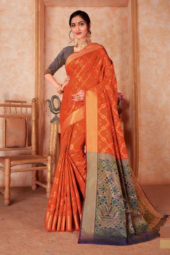 Celebrate This Festive Season In This Very Pretty Wevon Designer Saree Paired With Contrasting Blouse. This Saree Are Patola Silk and Blouse Are Broket Silk Based Beautified With Detailed Wevon Designer Saree. 