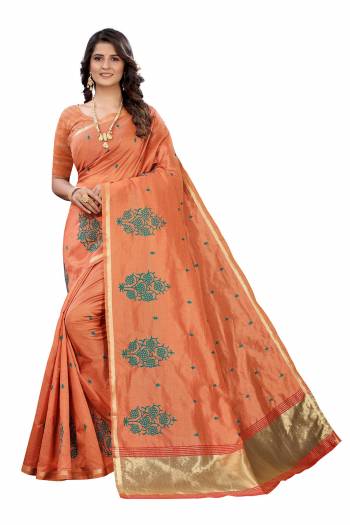 Garb This Celebrate And Festive Season In This Very Pretty Fancy Colored Designer Saree Paired With Blouse. This Saree and Blouse Are Soft Silk Based Beautified With Detailed Wevon Jari Pallu And Deasigner Embroidery Work. 